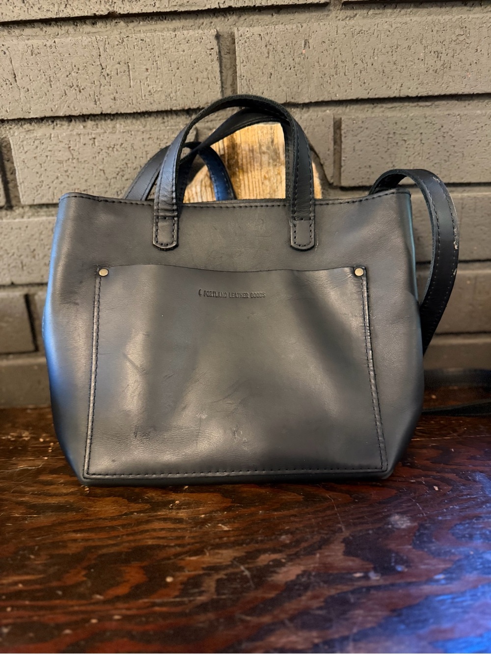 Portland Leather Black Mini Crossbody Tote